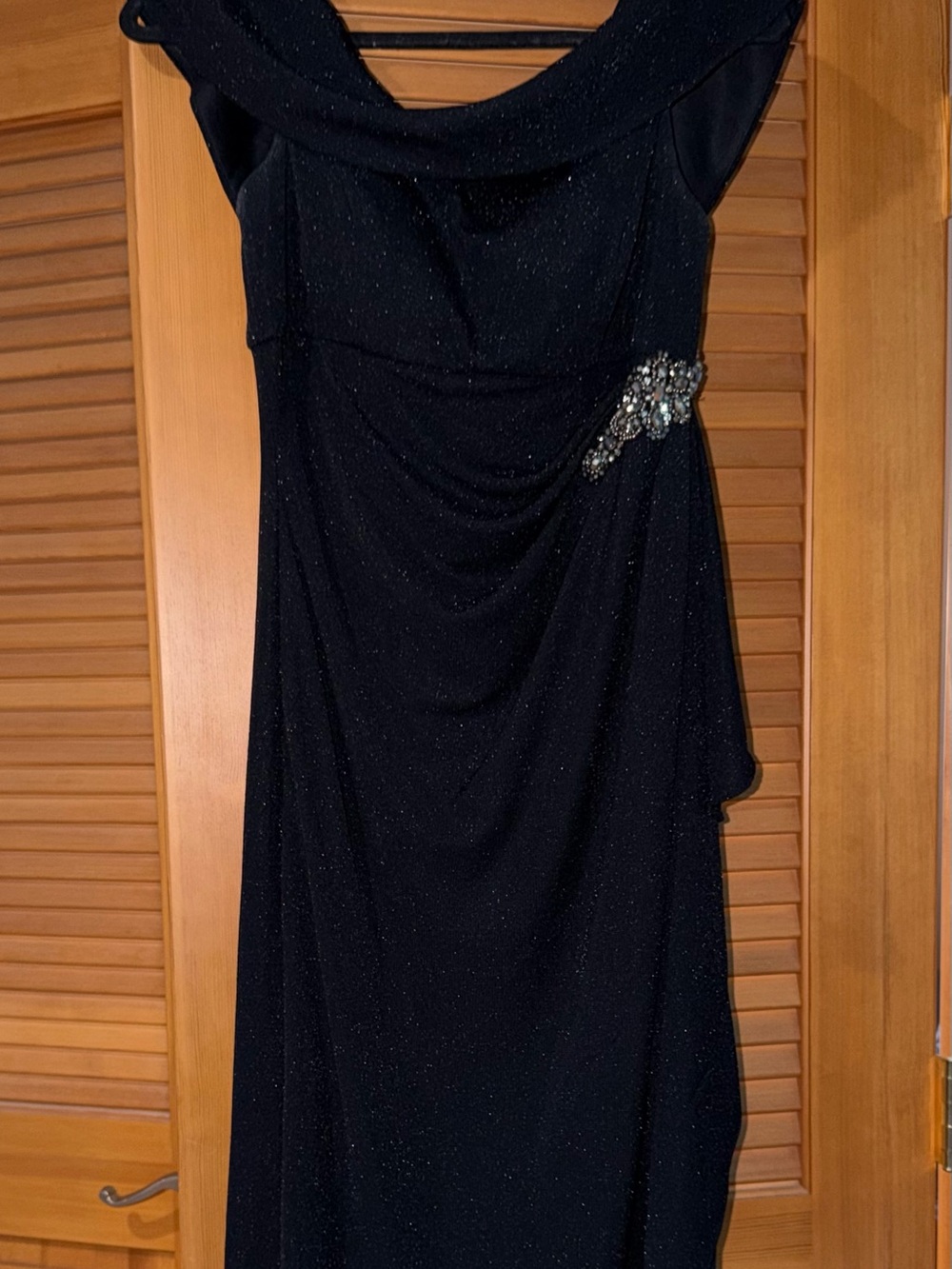 Alex Evenings Black Sparkle Evening Gown with Jeweled Waist